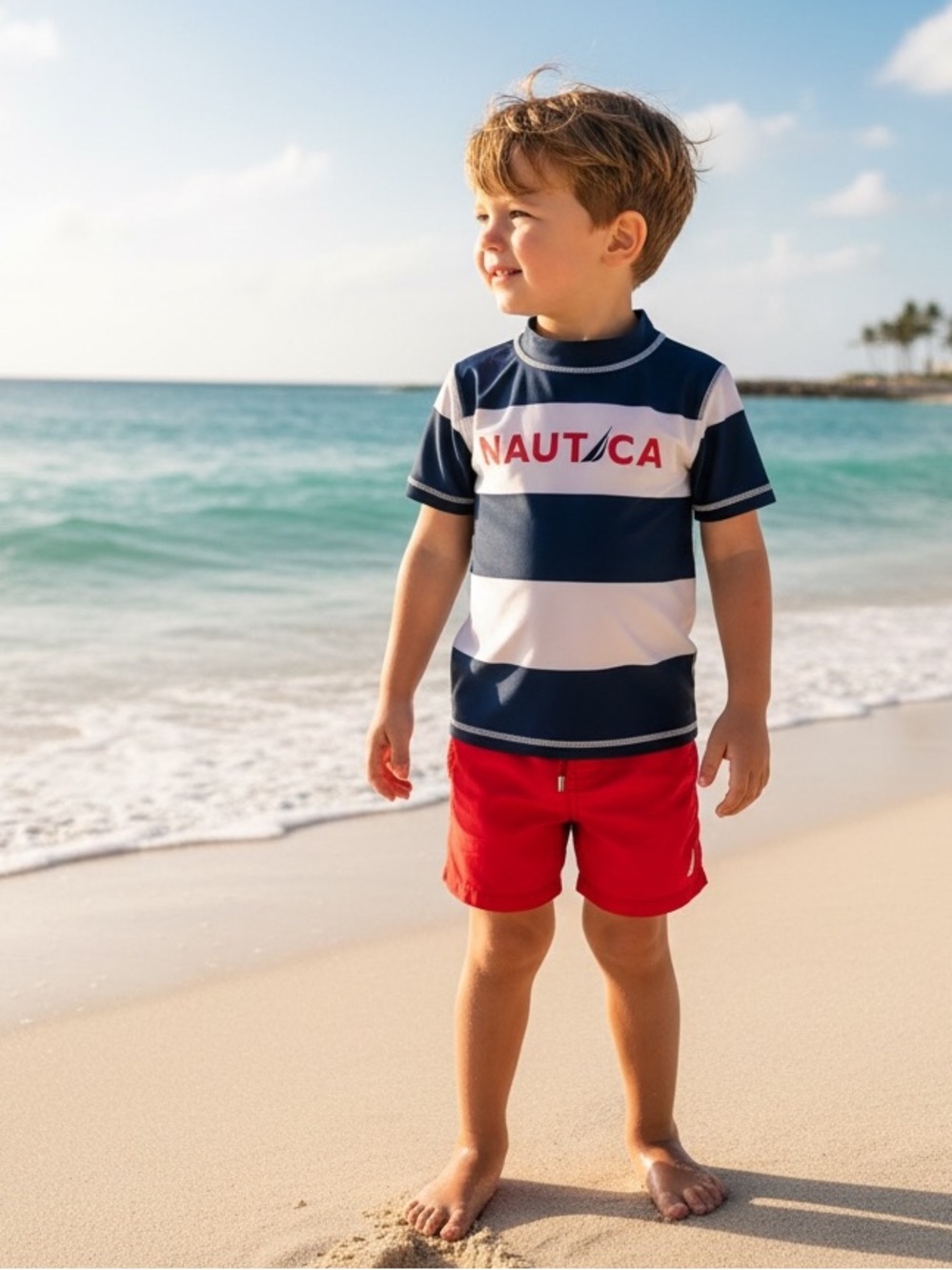 Nautica Swim Top size m 5/6 kids Rash-guard Swimwear NWOT